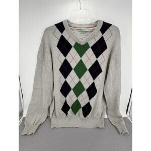 American Eagle Sweater Mens XL Gray Argyle Pullover Sweatshirt Grandpa Academia